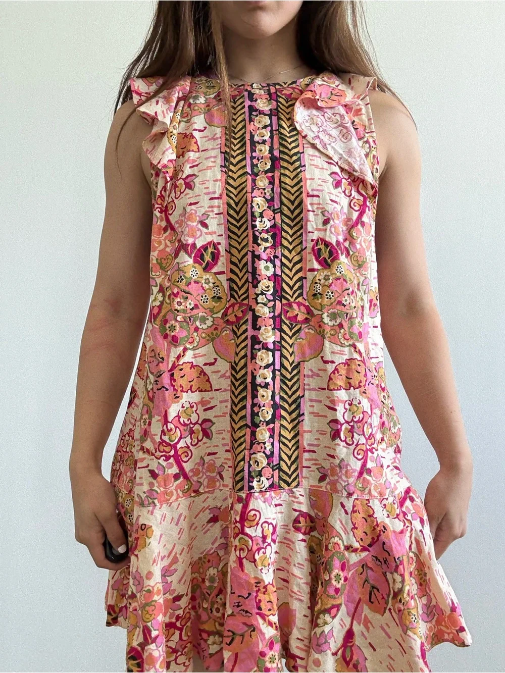 Free People Pink Floral Ruffle Mini Dress